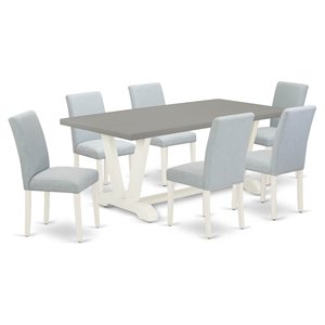 Pemberly Row 7-Piece Linen White Dining Set with Rectangular Cement Table