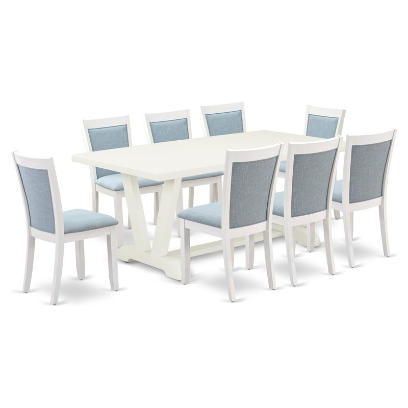 Pemberly Row 9-Piece Rubberwood Dining Set in Baby Blue and White