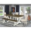 Pemberly Row 6-Piece Wood Dining Set in White and Light Beige Upholstery