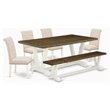 Pemberly Row 6-Piece Wood Dining Set in White and Light Beige Upholstery