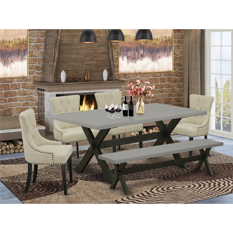 Pemberly Row 6-Piece Wood Dining Set with Linen Seats in Black Finish