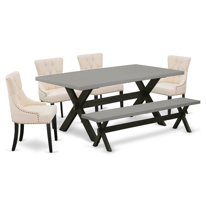 Pemberly Row 6-Piece Wood Dining Set with Linen Seats in Black Finish