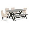 Pemberly Row 6-Piece Wood Dining Set with Linen Seats in Black Finish