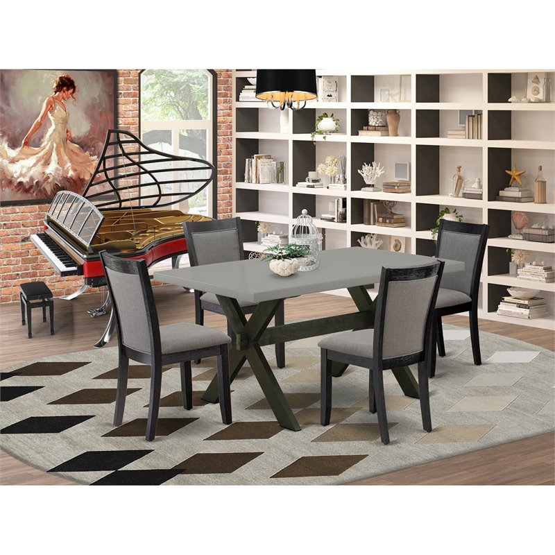 Pemberly Row 5-Piece Acacia Wood Dining Set in Cement/Black/Gray Finish