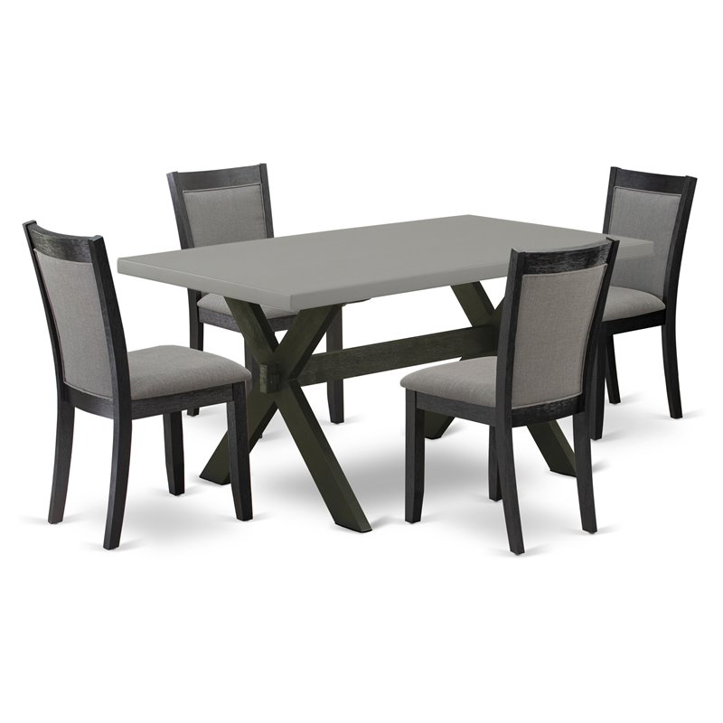 Pemberly Row 5-Piece Acacia Wood Dining Set in Cement/Black/Gray Finish