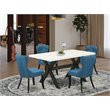 Pemberly Row 5-Piece Wood Dining Set with Linen Upholstery in White/Blue