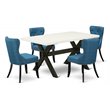 Pemberly Row 5-Piece Wood Dining Set with Linen Upholstery in White/Blue