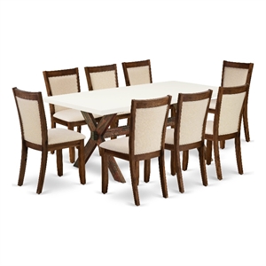 Pemberly Row 9-Piece Dining Table Set with Light Beige Linen Chairs