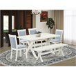 Pemberly Row 6-Piece Dining Set with Wooden Bench in White and Baby Blue