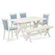 Pemberly Row 6-Piece Dining Set with Wooden Bench in White and Baby Blue