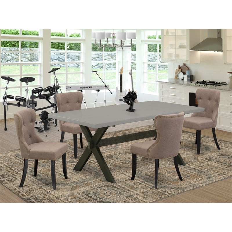 Pemberly Row 5-Piece Wood Dining Set with Linen Fabric Seat in Black