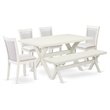 Pemberly Row 6-Piece Acacia Wood Dining Set in Cream White with Bench