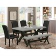 Pemberly Row 6-Piece Wood Dining Set in Cement with Black Upholstery