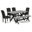Pemberly Row 6-Piece Wood Dining Set in Cement with Black Upholstery