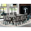 Pemberly Row 9-Piece Wood Dining Set with Cement Top and Gray Upholstery