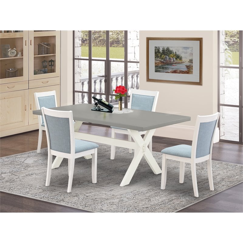 Pemberly Row 5-Piece Modern Dining Set in Acacia Wood with Baby Blue Fabric
