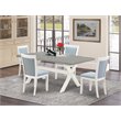 Pemberly Row 5-Piece Modern Dining Set in Acacia Wood with Baby Blue Fabric