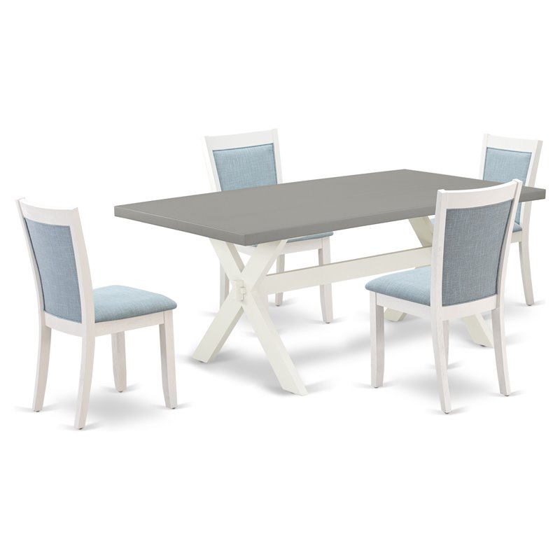 Pemberly Row 5-Piece Modern Dining Set in Acacia Wood with Baby Blue Fabric