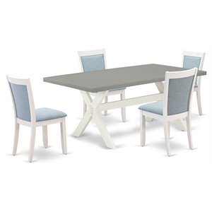pemberly row 5-piece modern dining set in acacia wood with baby blue fabric