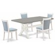 Pemberly Row 5-Piece Modern Dining Set in Acacia Wood with Baby Blue Fabric
