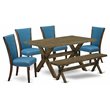 Pemberly Row 6-Piece Wooden Dining Set with Bench in Black/Brown Finish