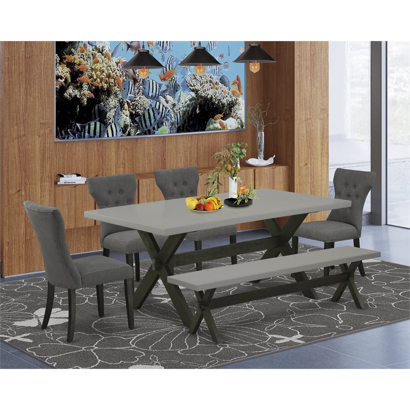 Pemberly Row 6-Piece Dining Set in Mahogany Wood Finish with Dark Khaki