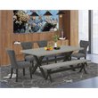 Pemberly Row 6-Piece Dining Set in Mahogany Wood Finish with Dark Khaki