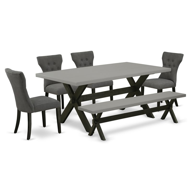 Pemberly Row 6-Piece Dining Set in Mahogany Wood Finish with Dark Khaki