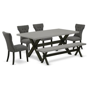 Pemberly Row 6-Piece Dining Set in Mahogany Wood Finish with Dark Khaki