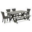 Pemberly Row 6-Piece Dining Set in Mahogany Wood Finish with Dark Khaki