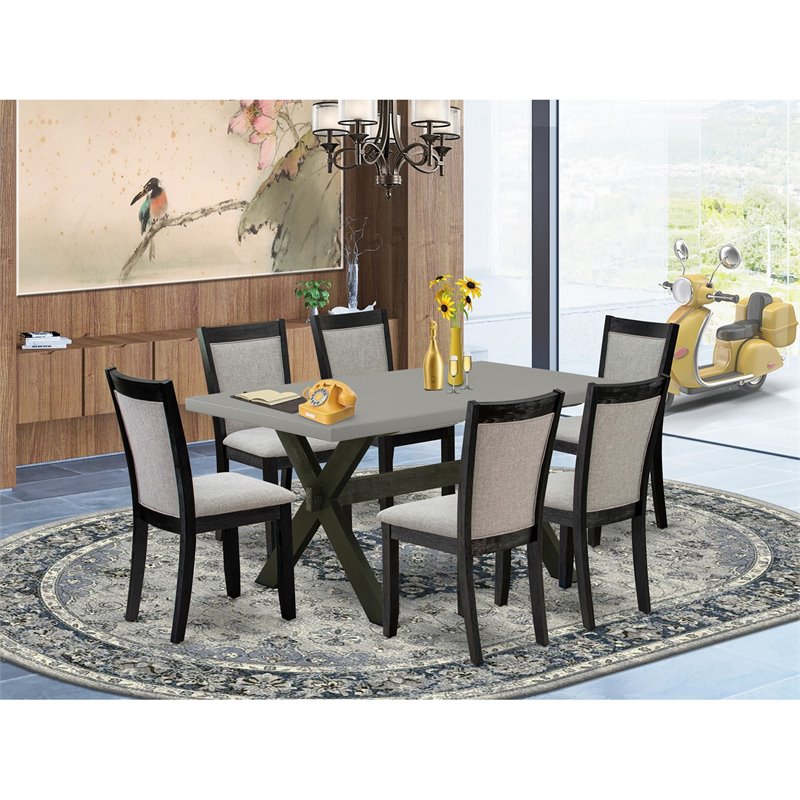 Pemberly Row 7-Piece Acacia Wood Dining Set in Cement and Shitake Gray