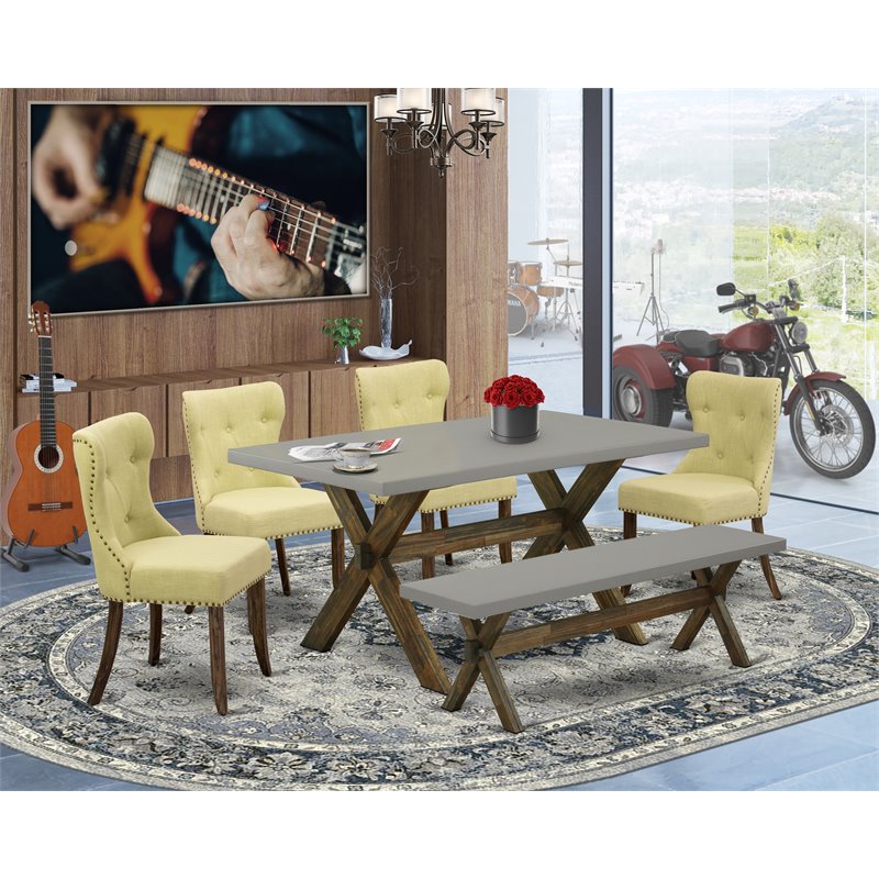 Pemberly Row 6-Piece Dining Set with Cement Top and Jacobean Wood Legs