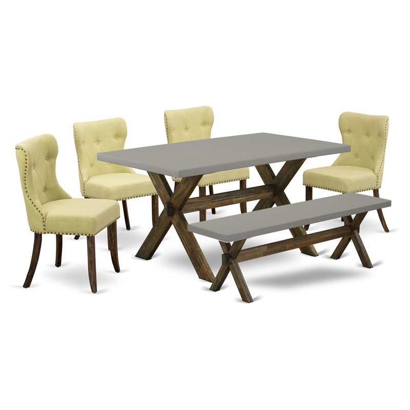 Pemberly Row 6-Piece Dining Set with Cement Top and Jacobean Wood Legs