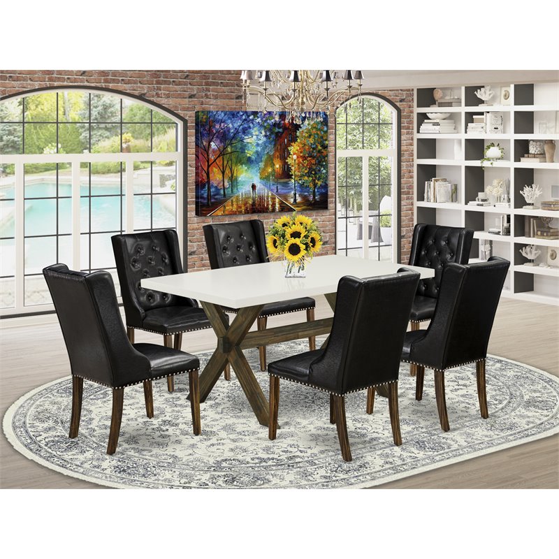 Pemberly Row 7-Piece Wood Dining Set with Jacobean Finish and PU Leather