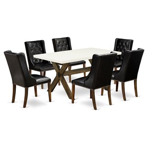 Pemberly Row 7-Piece Wood Dining Set with Jacobean Finish and PU Leather