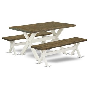 Pemberly Row 3-Piece Dining Table Set with Benches in Linen White