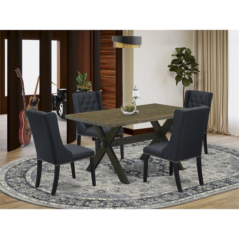 Pemberly Row 5-Piece Wood Dining Room Set in Black and Distressed Jacobean
