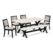 Pemberly Row 6-Piece Rubberwood Dining Set in Linen White and Black