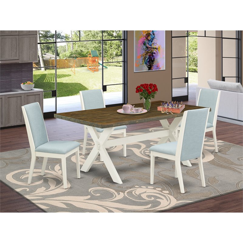 Pemberly Row 5-Piece Wood Dining Set with Baby Blue Fabric Chairs