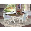 Pemberly Row 5-Piece Wood Dining Set with Baby Blue Fabric Chairs