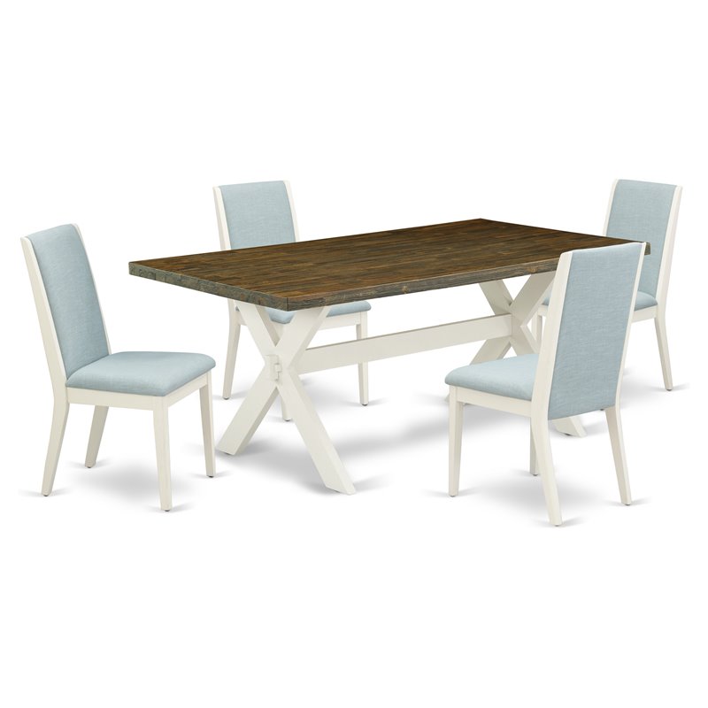 Pemberly Row 5-Piece Wood Dining Set with Baby Blue Fabric Chairs