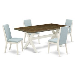 Pemberly Row 5-Piece Wood Dining Set with Baby Blue Fabric Chairs