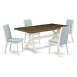 Pemberly Row 5-Piece Wood Dining Set with Baby Blue Fabric Chairs