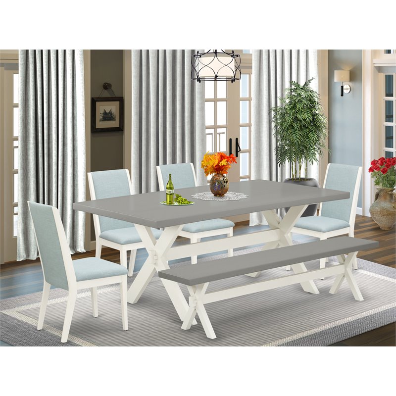 Pemberly Row 6-Piece Wood Dining Set in Linen White with Baby Blue Chairs