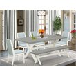 Pemberly Row 6-Piece Wood Dining Set in Linen White with Baby Blue Chairs