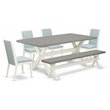 Pemberly Row 6-Piece Wood Dining Set in Linen White with Baby Blue Chairs