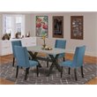 Pemberly Row 5-Piece Wood Dining Set with Mineral Blue Upholstery