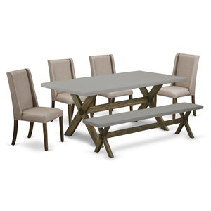 Pemberly Row 6-Piece Wood Dining Set in Dark Khaki Brown with Parson Chairs
