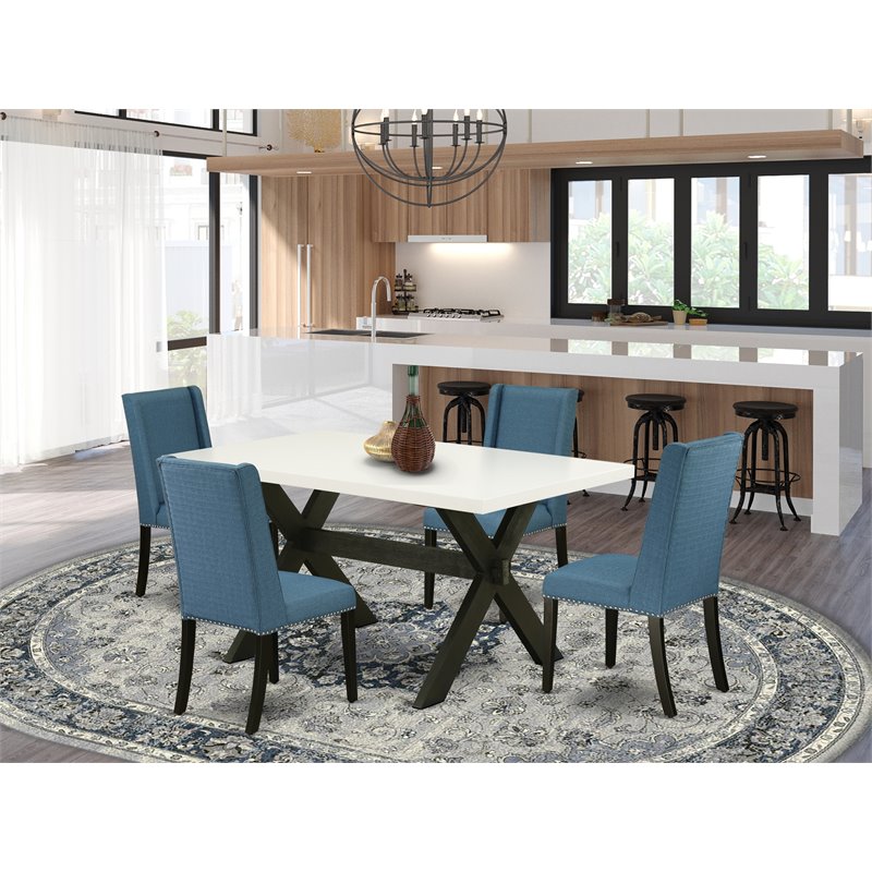 Pemberly Row 5-Piece Wood Dining Set in Black and Mineral Blue