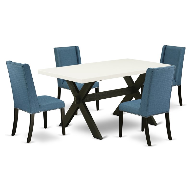 Pemberly Row 5-Piece Wood Dining Set in Black and Mineral Blue
